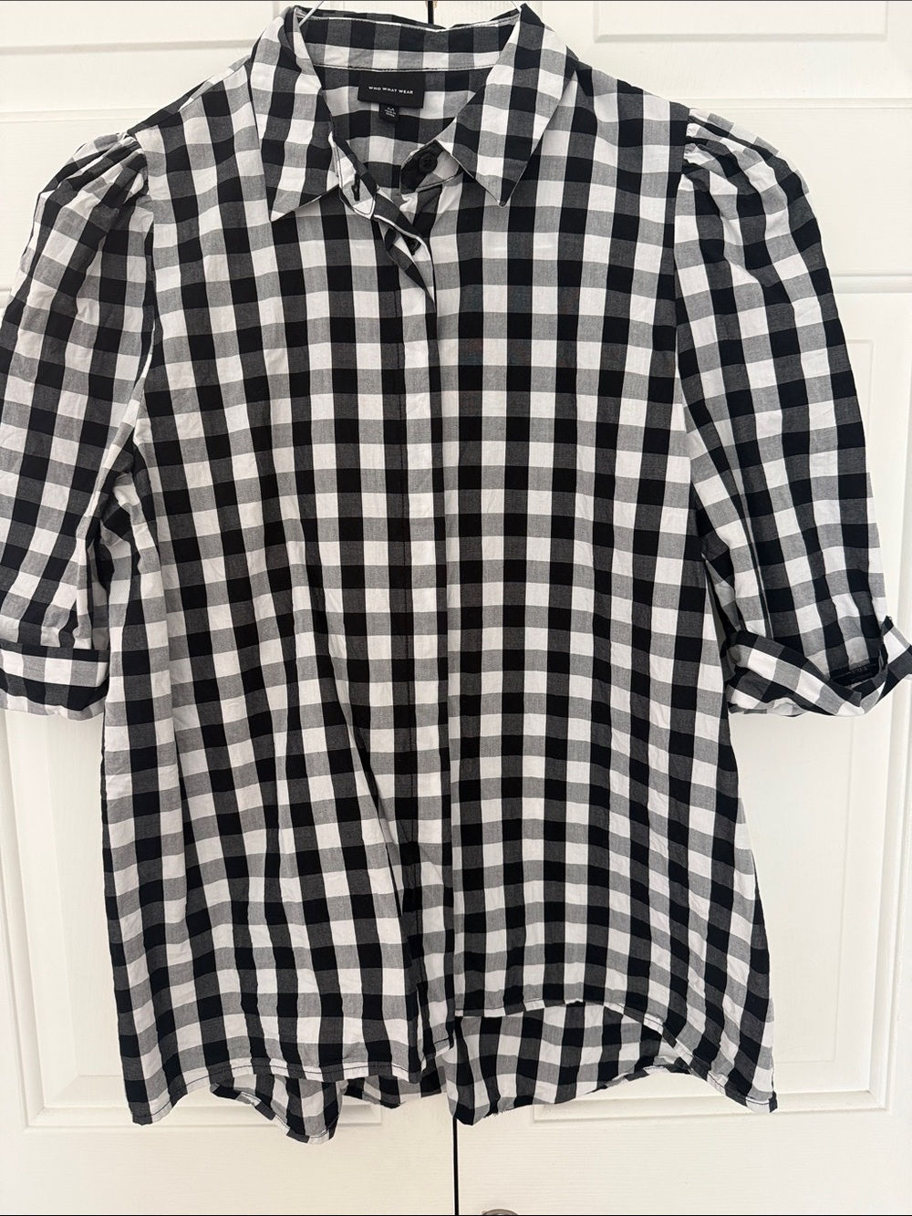 Black & White Gingham Button-Up Cotton Shirt